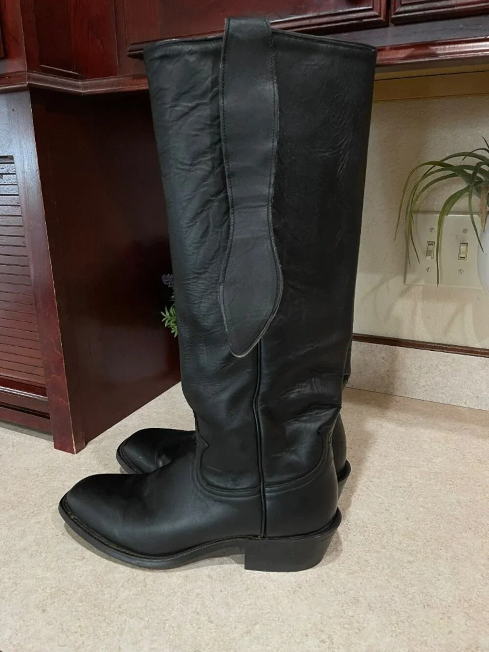 Tony Lama Dominion Old West Shooter Boots Men’s 8D Black Leather 17” Stovepipe